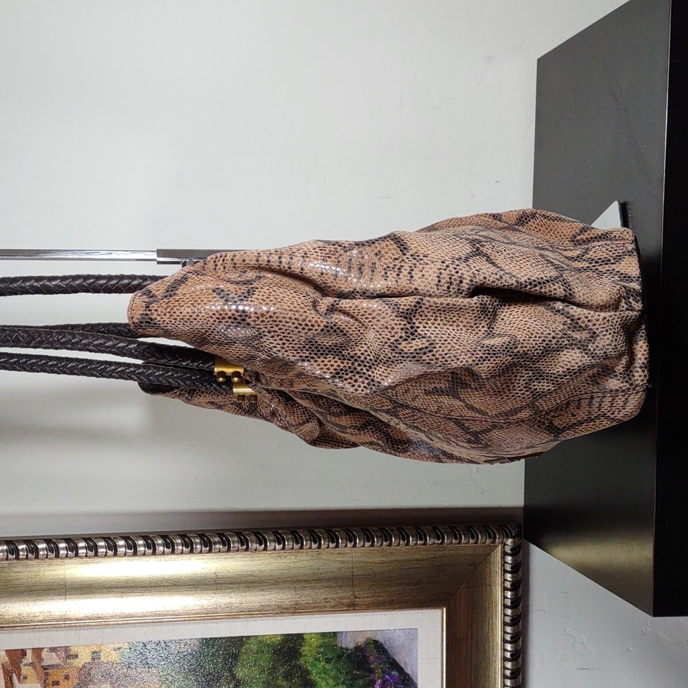 Sharif Snake Embossed Suede/Leather Gathered Tote… - image 4